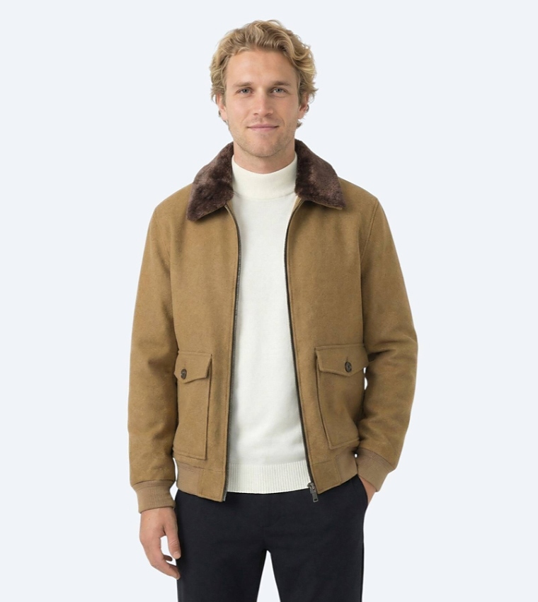 Solid Collared Zip Through Woven Jacket
