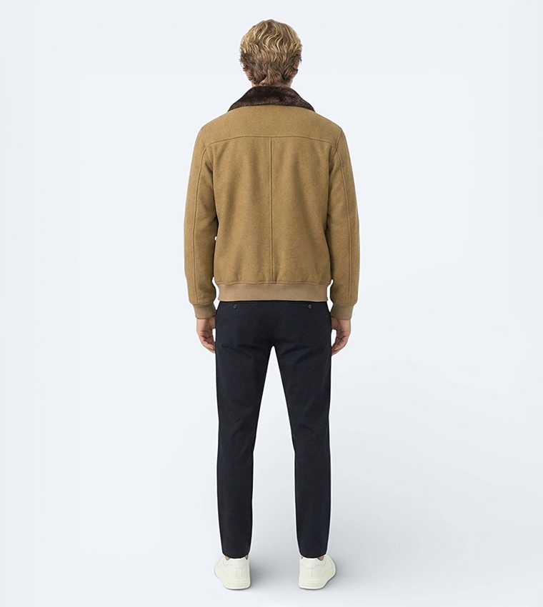 Solid Collared Zip Through Woven Jacket