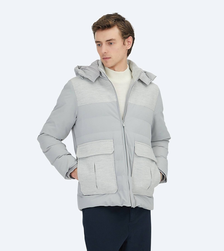 Solid Regular Fit High Neck Woven Puffer Jacket