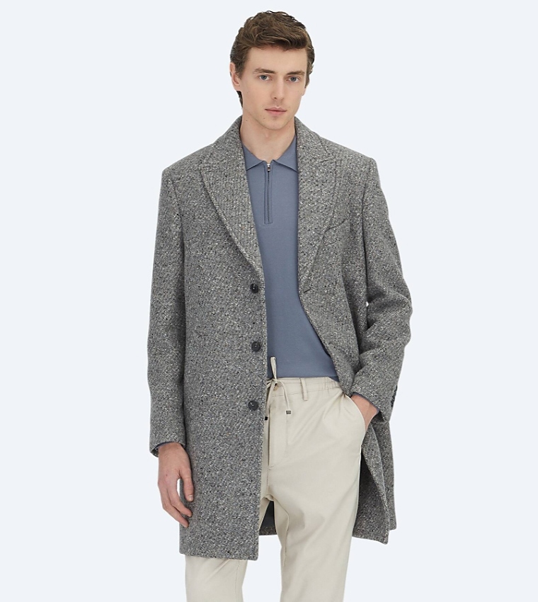 Solid Regular Fit Lapel Collar Woven Overcoat