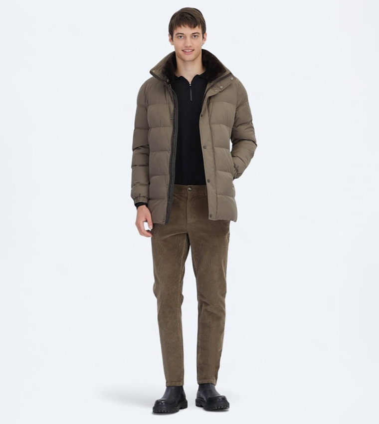 Solid High Neck Woven Puffer Jacket
