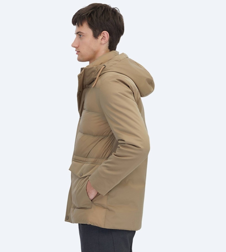 Solid Hooded Woven Puffer Jacket