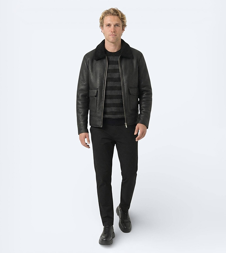 Textured Regular Fit Collared Woven Jacket