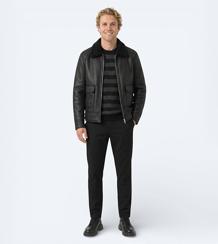 Textured Regular Fit Collared Woven Jacket
