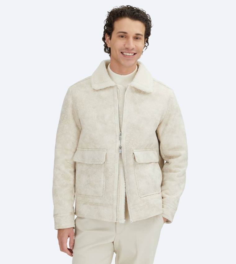 Textured Regular Fit Collared Woven Jacket