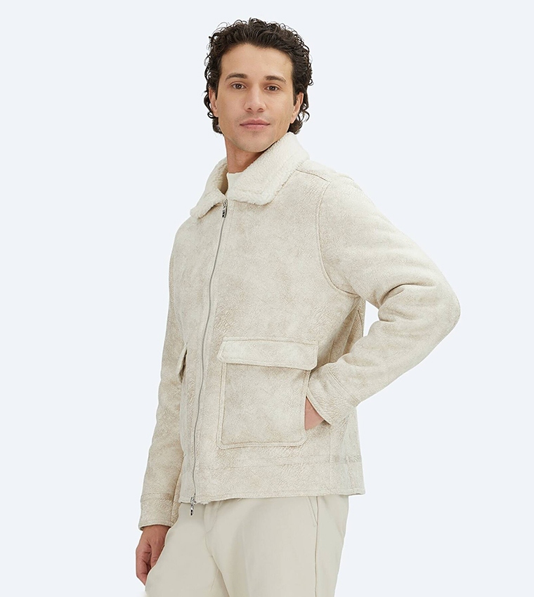 Textured Regular Fit Collared Woven Jacket
