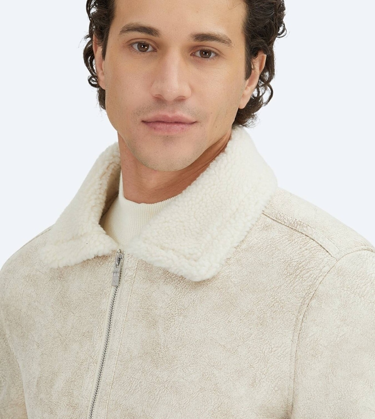 Textured Regular Fit Collared Woven Jacket