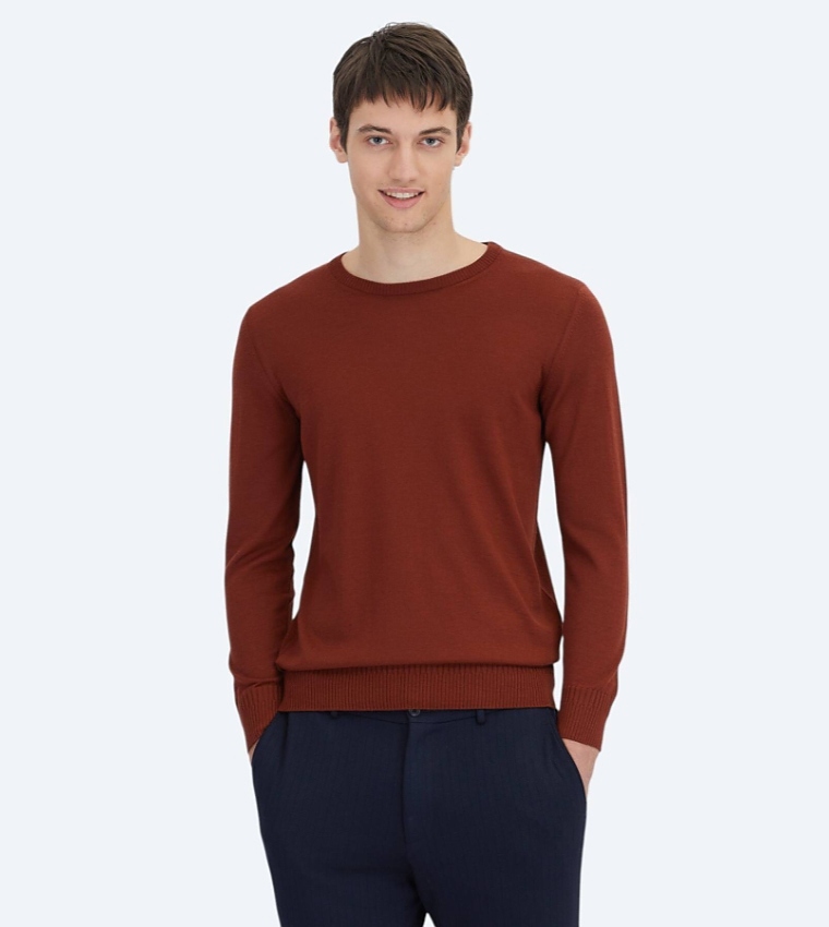 Solid Crew Neck Knit Sweater