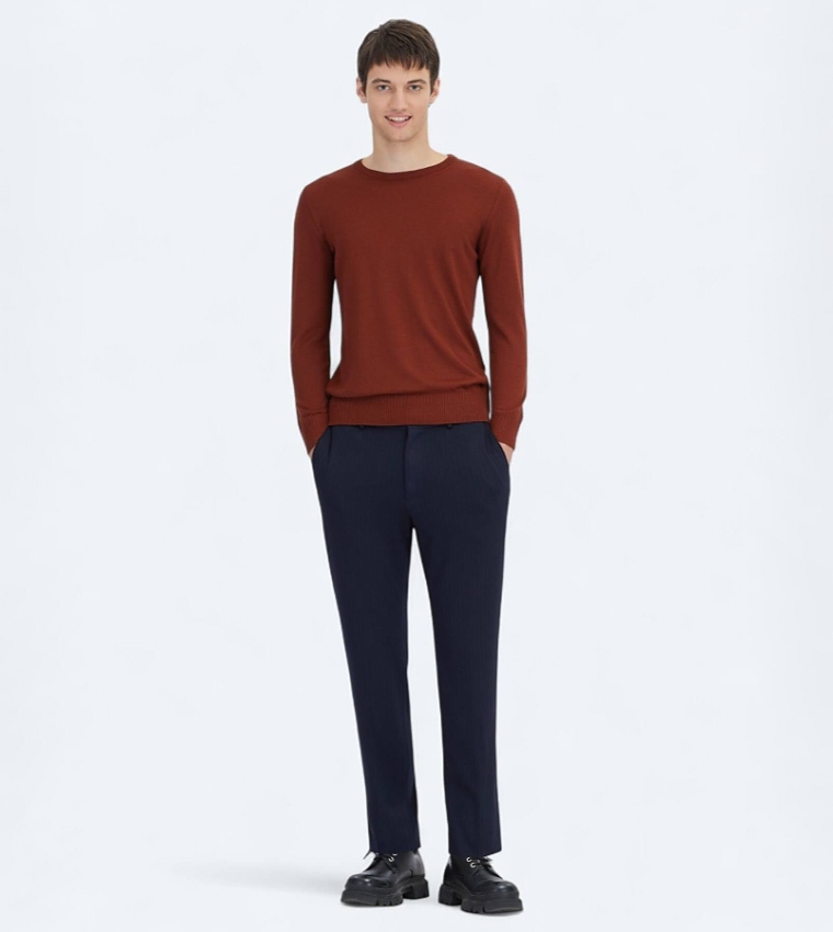 Solid Crew Neck Knit Sweater