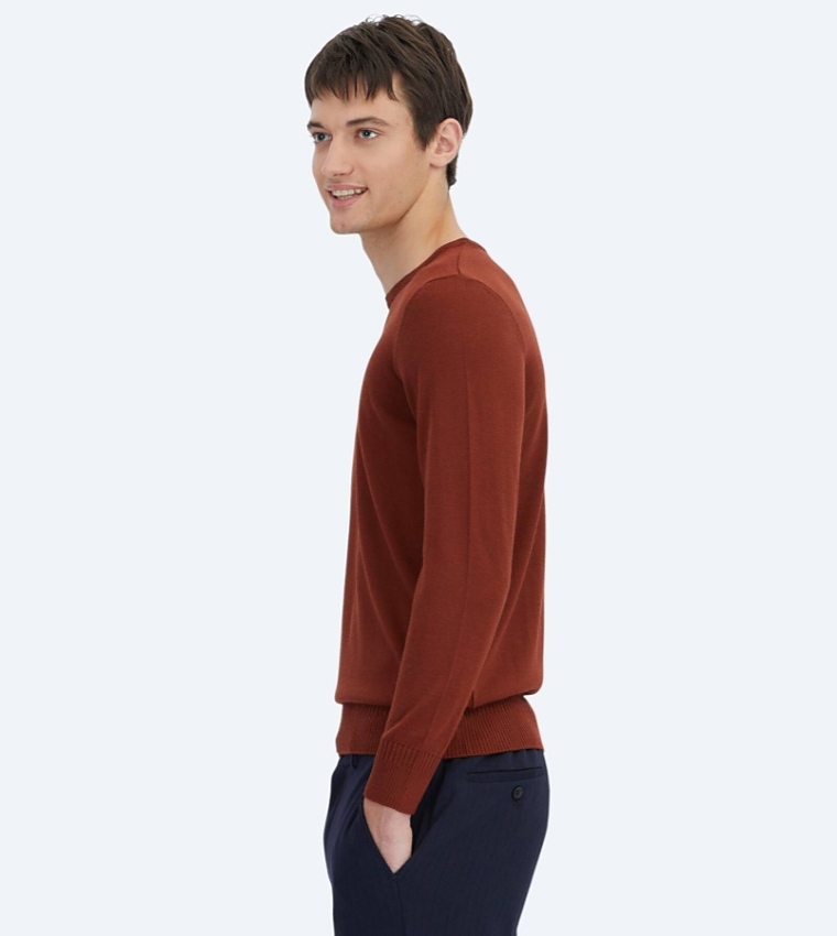 Solid Crew Neck Knit Sweater