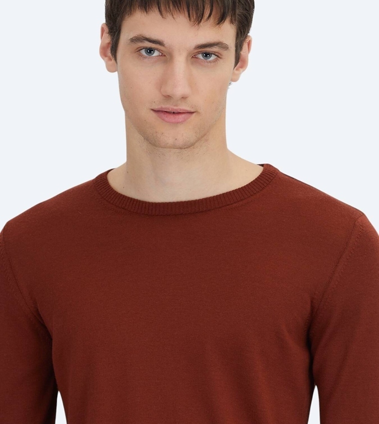 Solid Crew Neck Knit Sweater