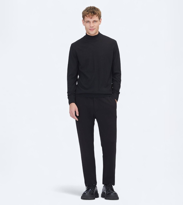 Solid High Neck Knit Sweater