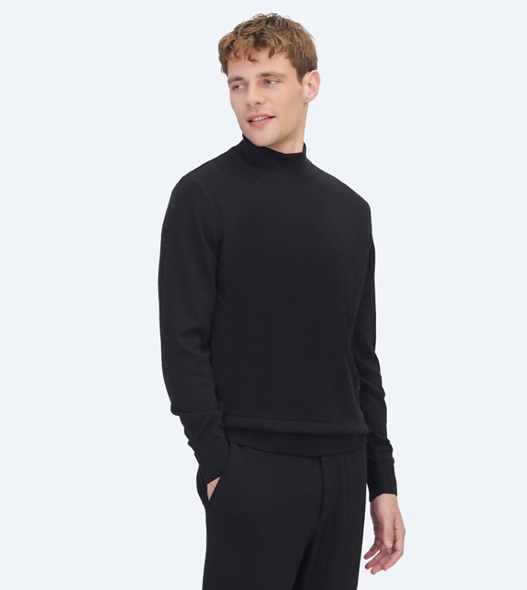 Solid High Neck Knit Sweater
