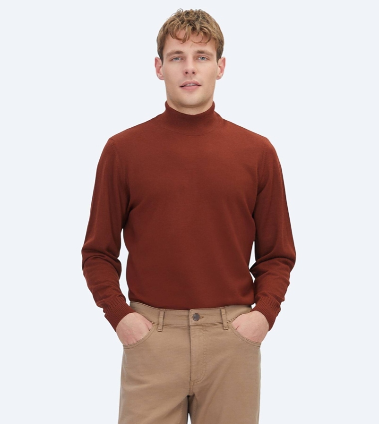 Solid High Neck Knit Sweater