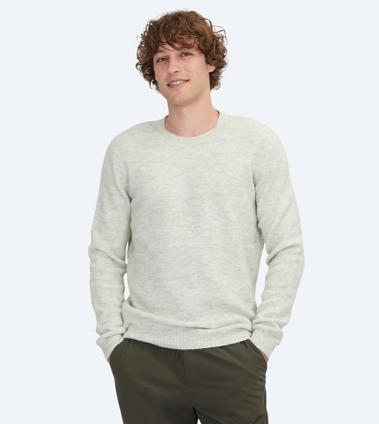 Solid Crew Neck Knit Sweater