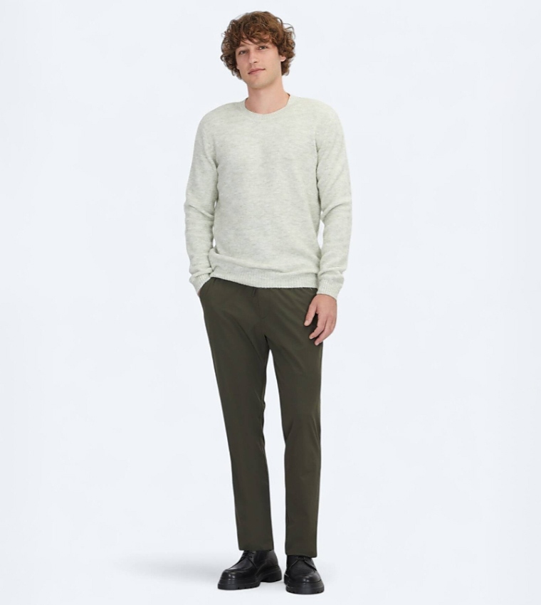 Solid Crew Neck Knit Sweater
