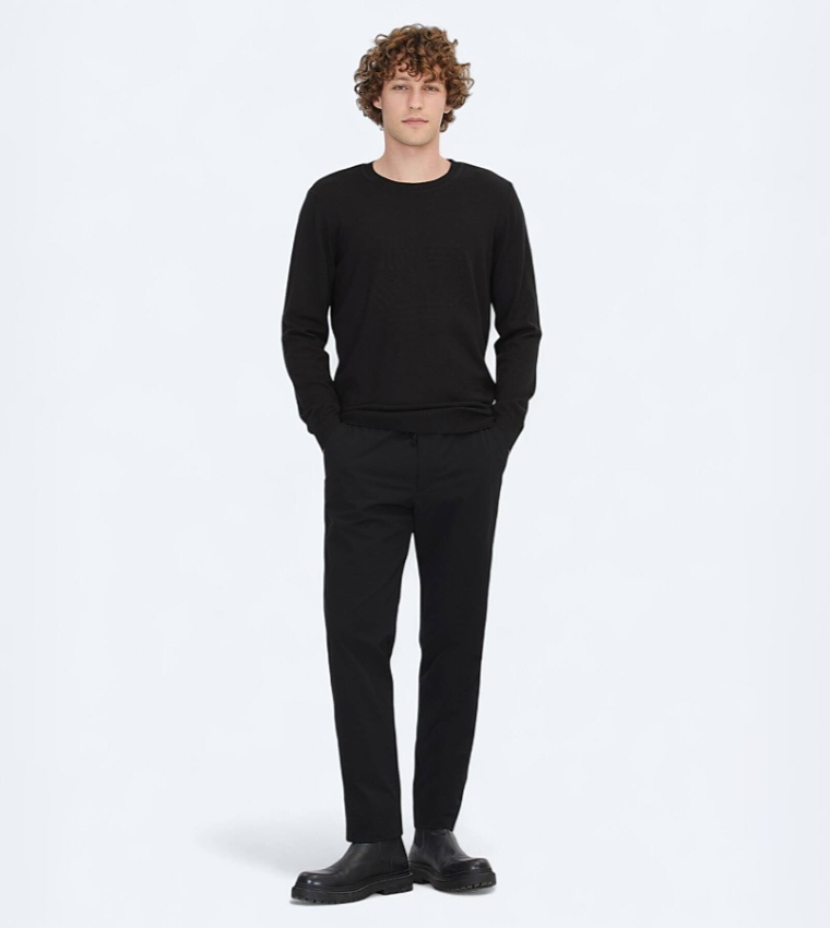 Solid Crew Neck Knit Sweater