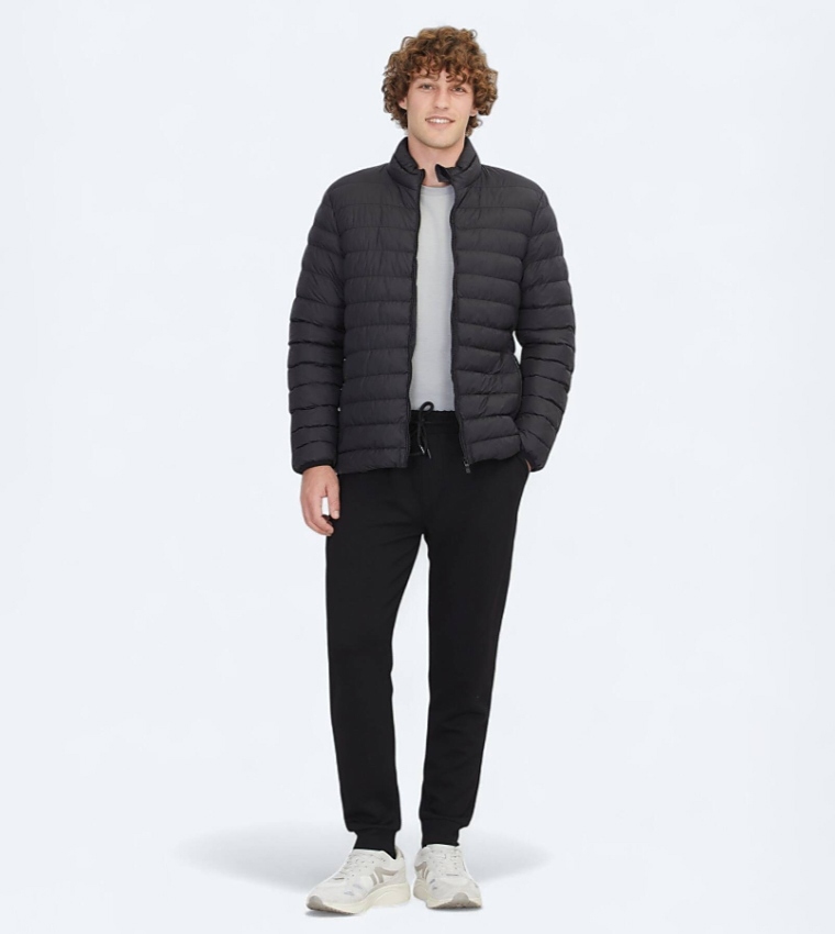 Solid Regular Fit High Neck Woven Puffer Jacket