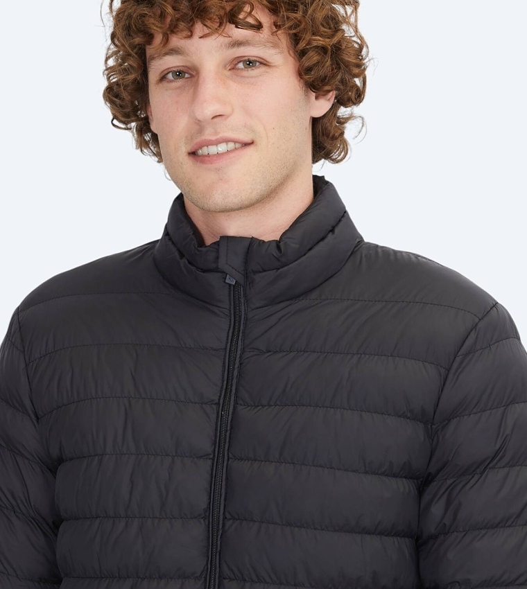 Solid Regular Fit High Neck Woven Puffer Jacket