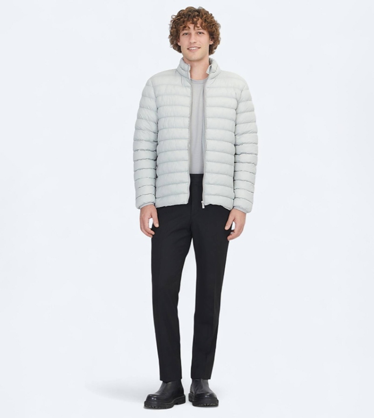 Solid Regular Fit High Neck Woven Puffer Jacket