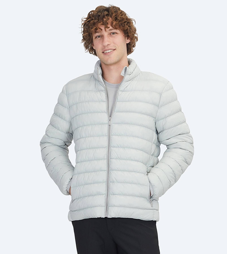 Solid Regular Fit High Neck Woven Puffer Jacket