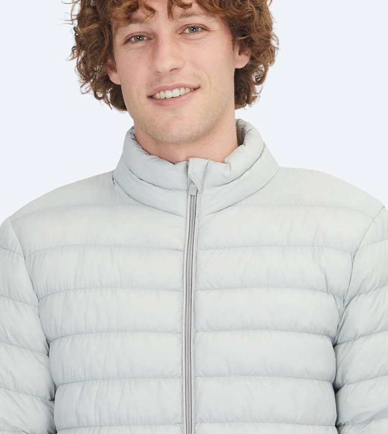 Solid Regular Fit High Neck Woven Puffer Jacket