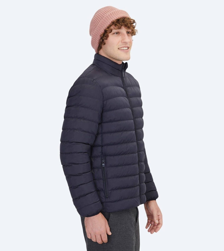 Solid Regular Fit High Neck Woven Puffer Jacket