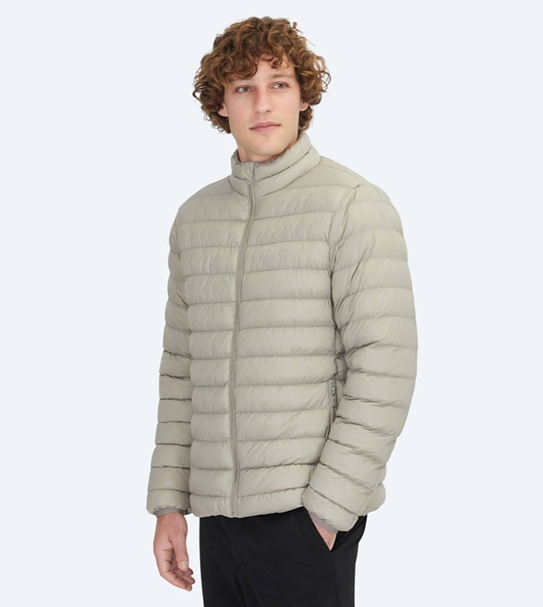 Solid Regular Fit High Neck Woven Puffer Jacket