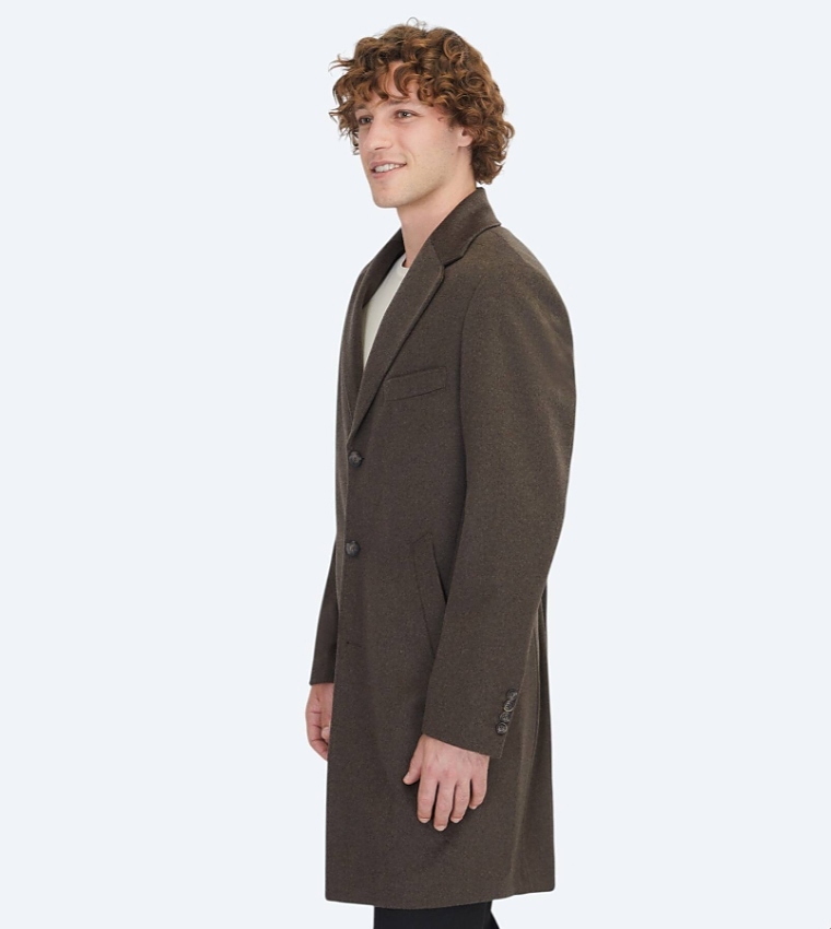 Solid Regular Fit Lapel Collar Woven Overcoat