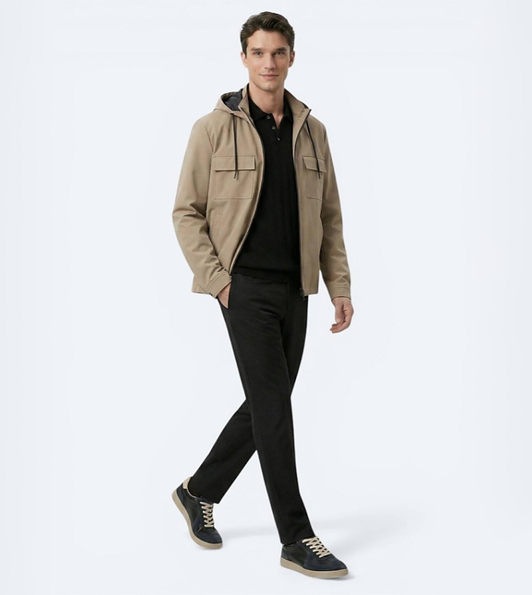 Solid Regular Fit Hooded Woven Jacket