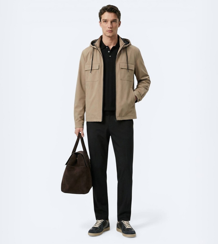 Solid Regular Fit Hooded Woven Jacket
