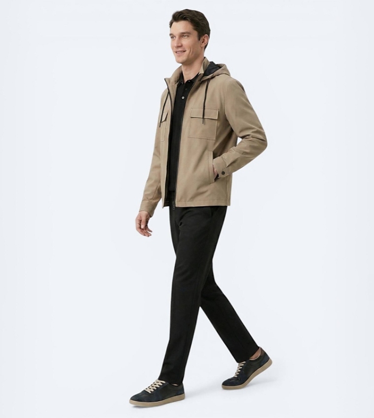 Solid Regular Fit Hooded Woven Jacket