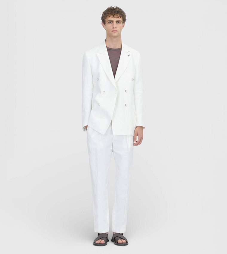 Solid Relaxed Fit Linen Blazer