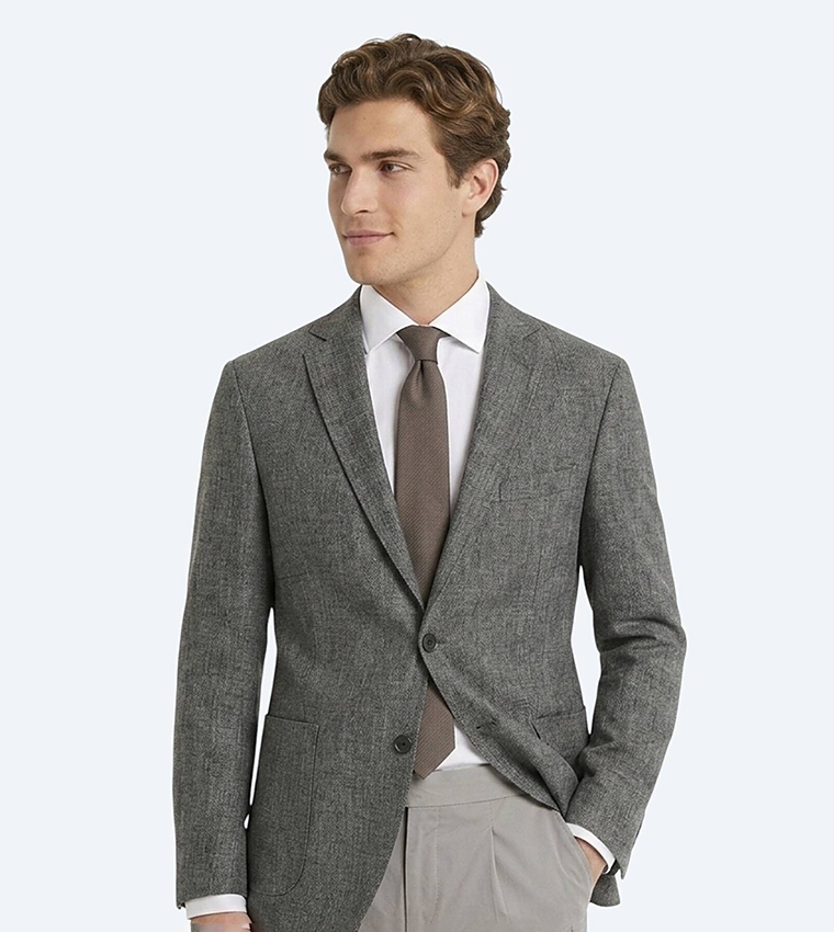 Solid Regular Fit Linen Blend Blazer