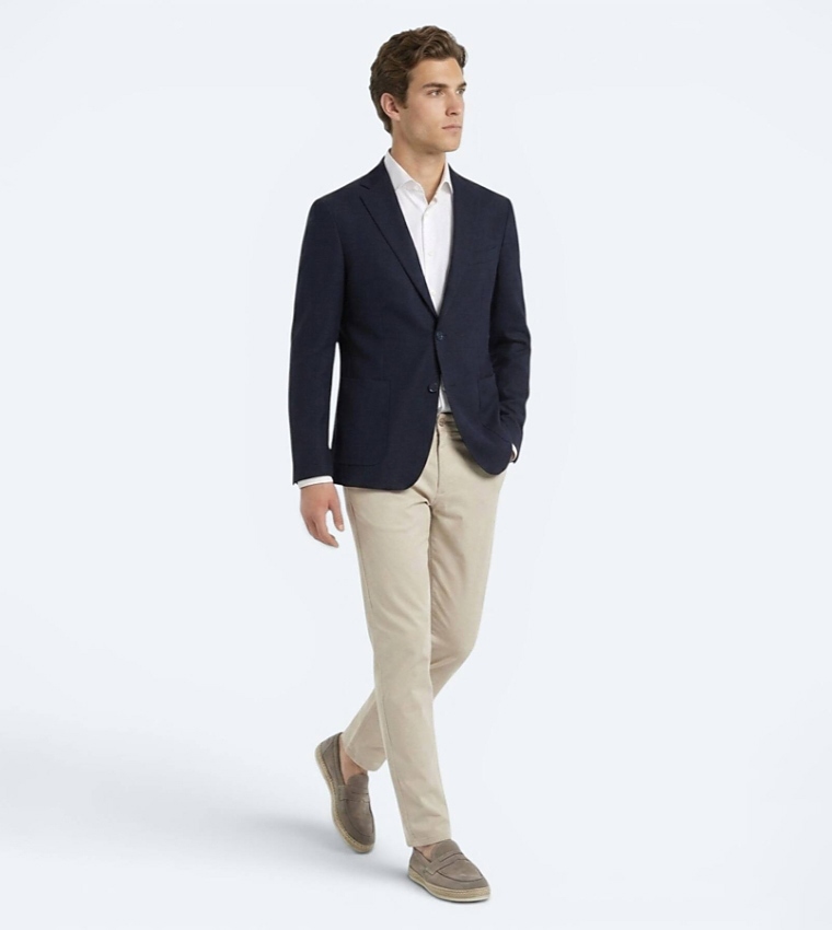 Solid Micro Regular Fit 100% Wool Blazer