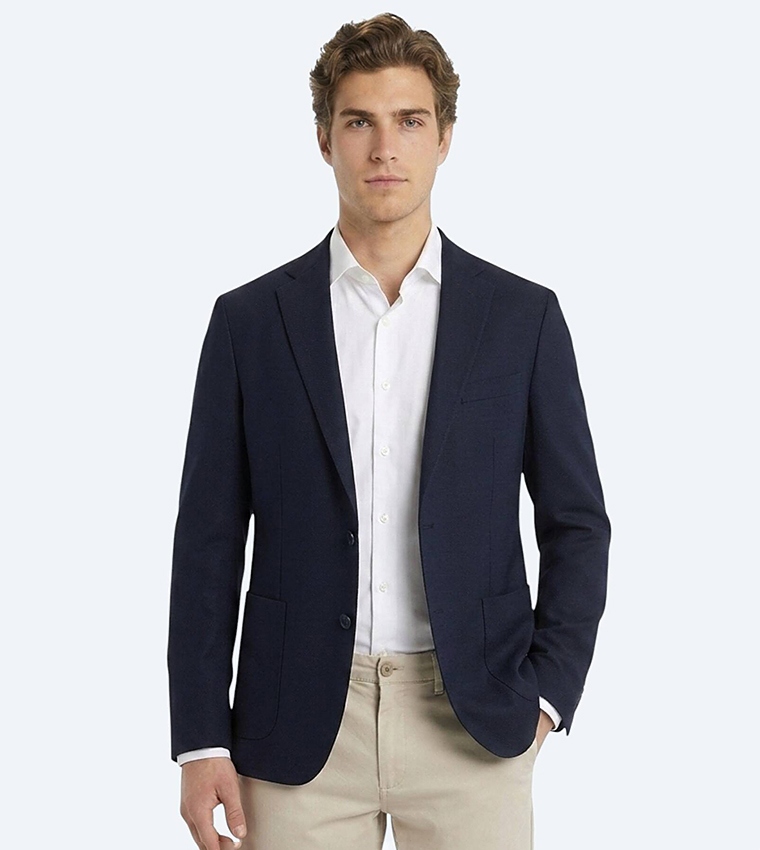 Solid Micro Regular Fit 100% Wool Blazer