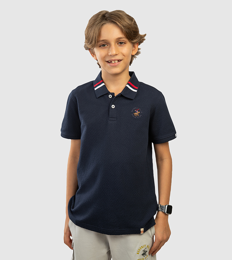 تيشيرت بولو  بشعار مطرز  وكم قصير