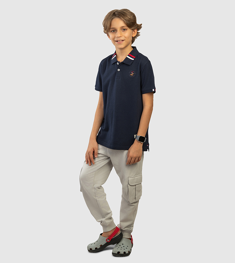 تيشيرت بولو  بشعار مطرز  وكم قصير