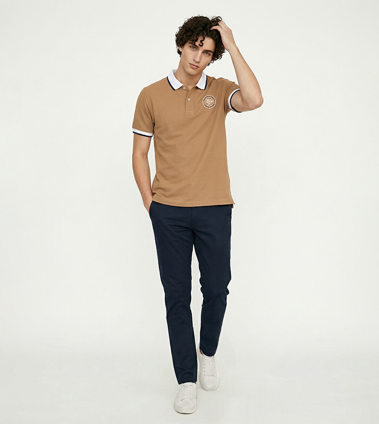 Contrast Tipping Short Sleeves Polo T-Shirt