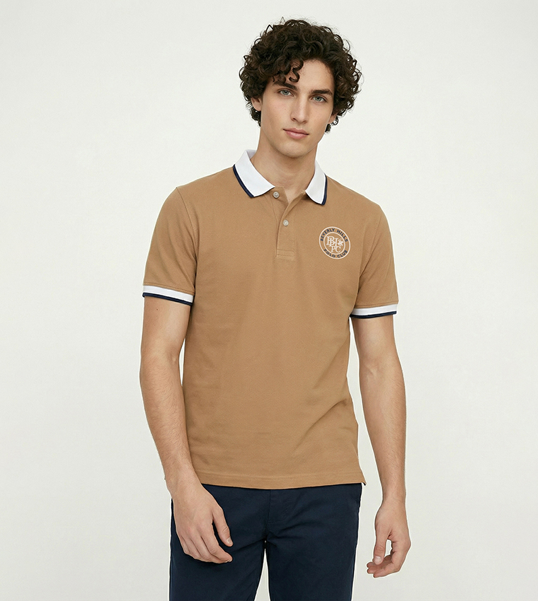 Contrast Tipping Short Sleeves Polo T-Shirt