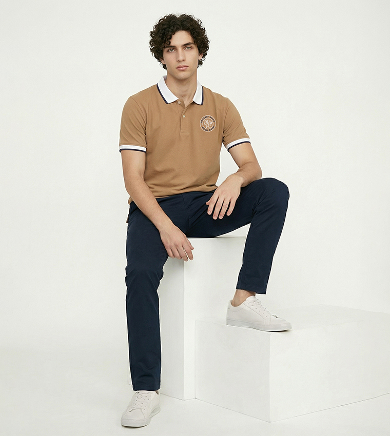 Contrast Tipping Short Sleeves Polo T-Shirt