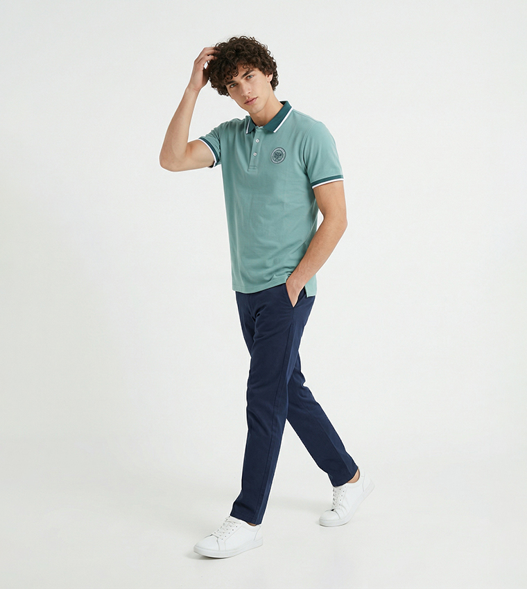 Contrast Tipping Short Sleeves Polo T-Shirt