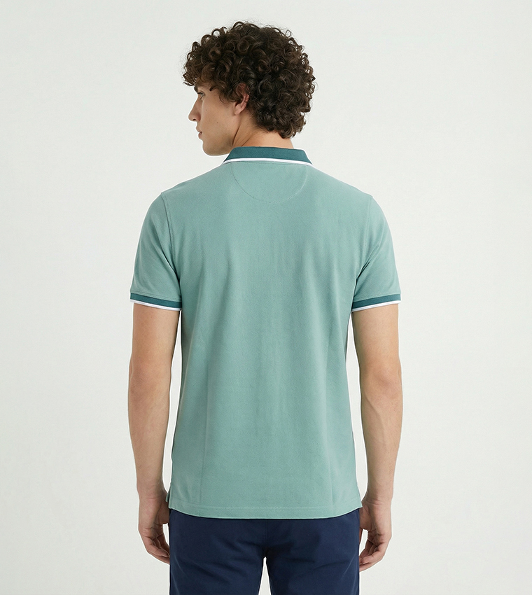 Contrast Tipping Short Sleeves Polo T-Shirt