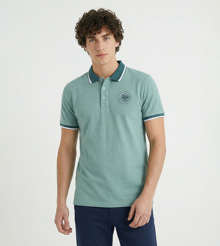 Contrast Tipping Short Sleeves Polo T-Shirt