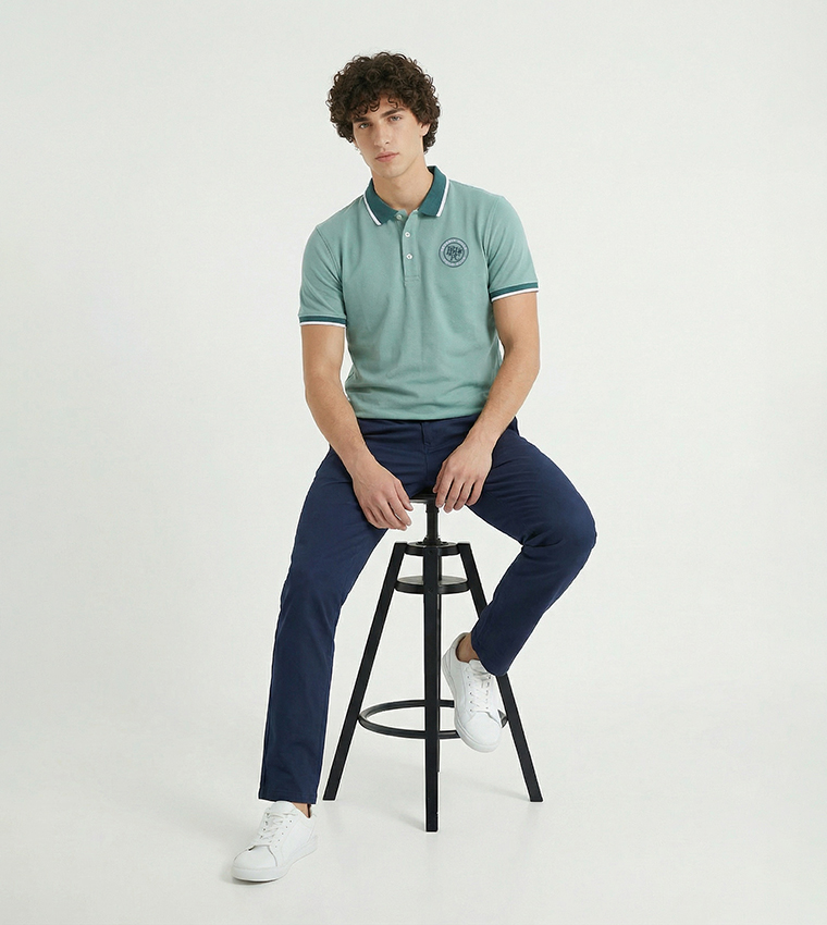 Contrast Tipping Short Sleeves Polo T-Shirt