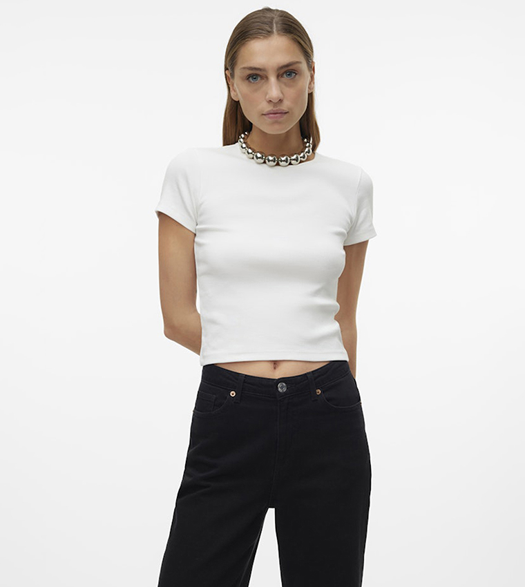 Solid Short Sleeves Crop Top