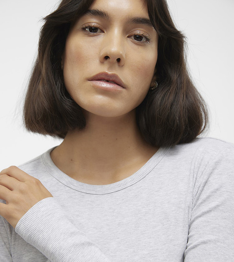 Solid Crew Neck Long Sleeves Top