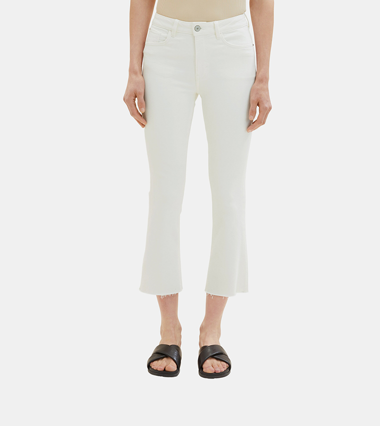 Solid Cropped Flared Pants