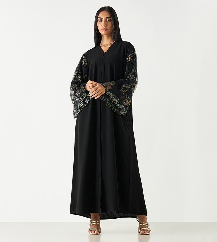 Lace Flared Sleeves Abaya