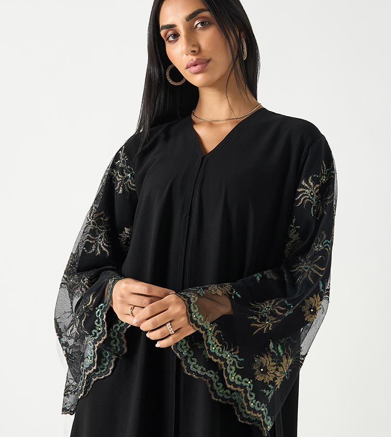 Lace Flared Sleeves Abaya